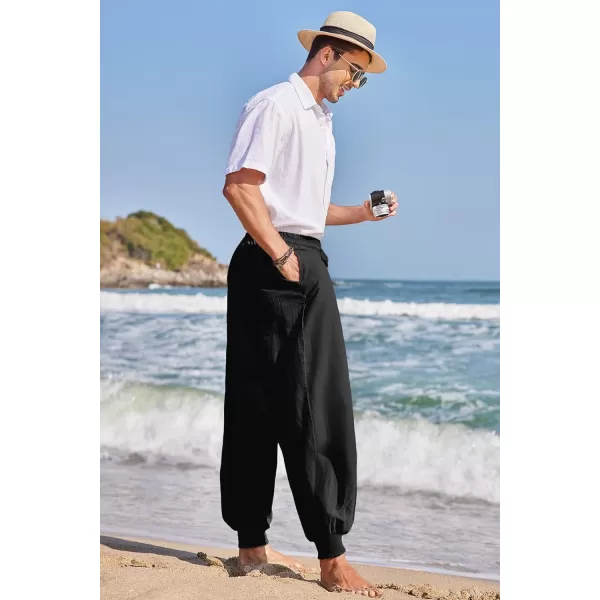 COOFANDY Men Hippie Harem Pants Baggy Linen Boho Yoga Casual Drop Crotch Trouser