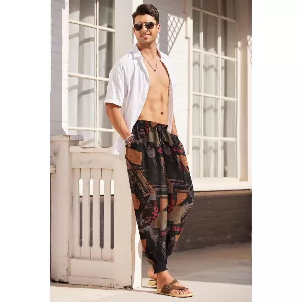 COOFANDY Men Hippie Harem Pants Baggy Linen Boho Yoga Casual Drop Crotch Trouser