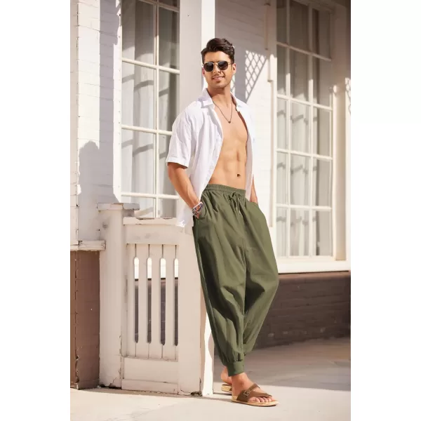 COOFANDY Men Hippie Harem Pants Baggy Linen Boho Yoga Casual Drop Crotch Trouser