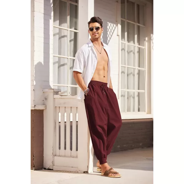 COOFANDY Men Hippie Harem Pants Baggy Linen Boho Yoga Casual Drop Crotch Trouser