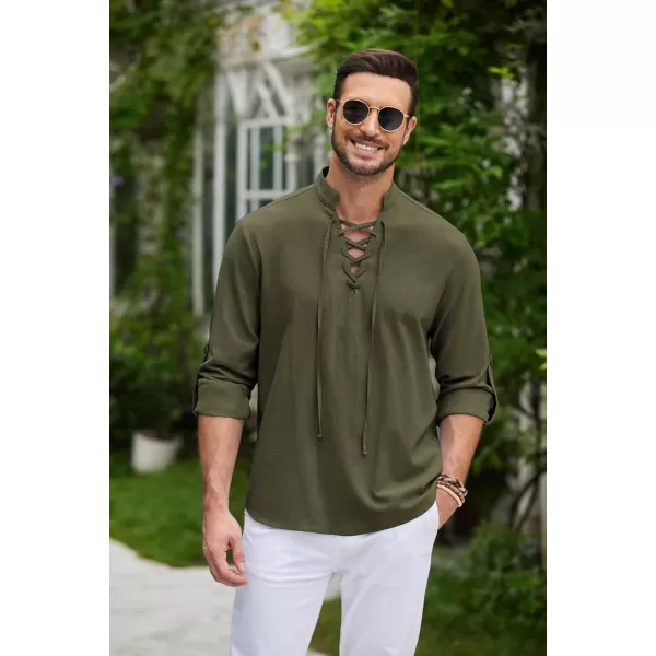COOFANDY Men Linen Cotton Shirts Beach Hippie Renaissance Medieval Long Sleeve Lace Up Costume