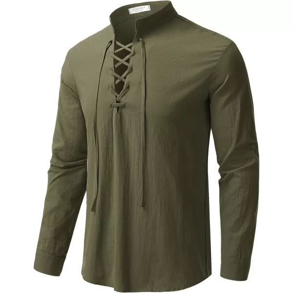 COOFANDY Men Linen Cotton Shirts Beach Hippie Renaissance Medieval Long Sleeve Lace Up Costume