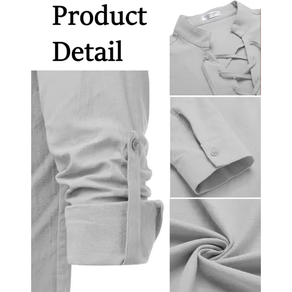 COOFANDY Men Linen Cotton Shirts Beach Hippie Renaissance Medieval Long Sleeve Lace Up Costume