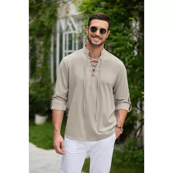COOFANDY Men Linen Cotton Shirts Beach Hippie Renaissance Medieval Long Sleeve Lace Up Costume