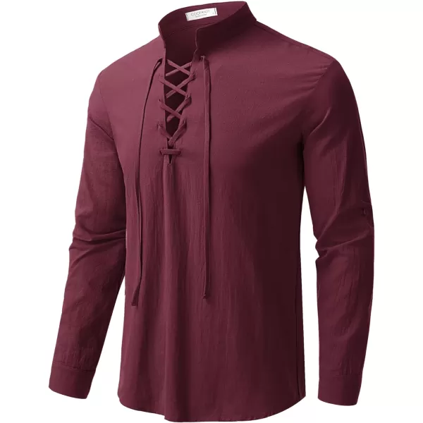 COOFANDY Men Linen Cotton Shirts Beach Hippie Renaissance Medieval Long Sleeve Lace Up Costume