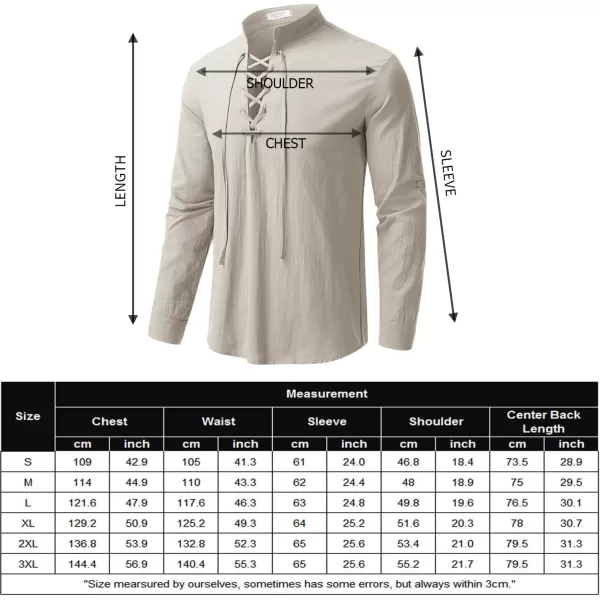 COOFANDY Men Linen Cotton Shirts Beach Hippie Renaissance Medieval Long Sleeve Lace Up Costume