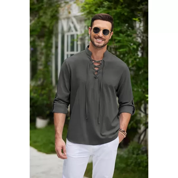 COOFANDY Men Linen Cotton Shirts Beach Hippie Renaissance Medieval Long Sleeve Lace Up Costume