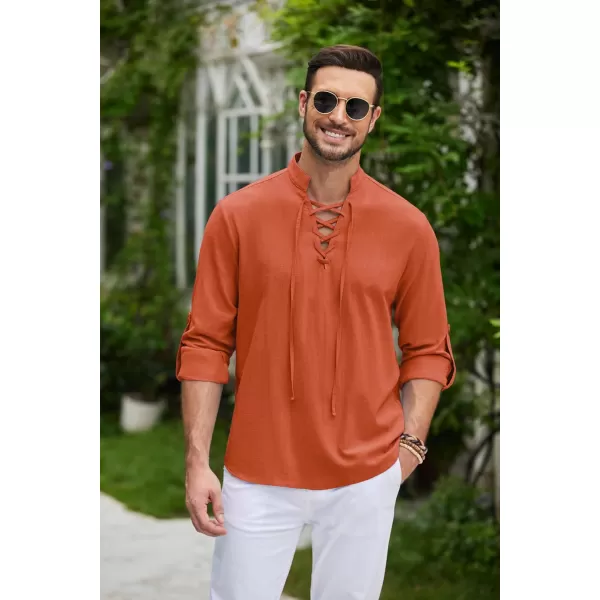 COOFANDY Men Linen Cotton Shirts Beach Hippie Renaissance Medieval Long Sleeve Lace Up Costume