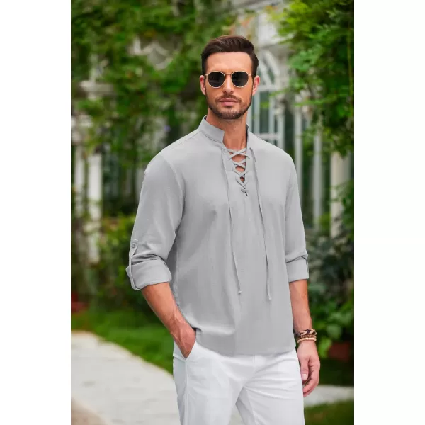 COOFANDY Men Linen Cotton Shirts Beach Hippie Renaissance Medieval Long Sleeve Lace Up Costume
