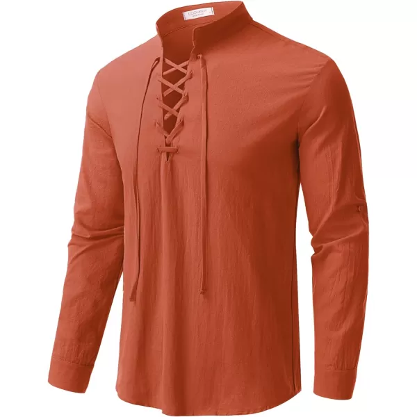 COOFANDY Men Linen Cotton Shirts Beach Hippie Renaissance Medieval Long Sleeve Lace Up Costume