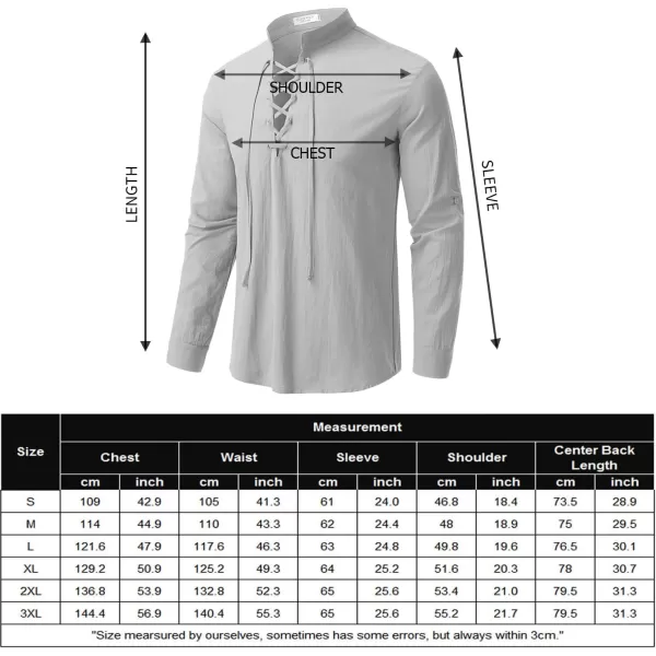 COOFANDY Men Linen Cotton Shirts Beach Hippie Renaissance Medieval Long Sleeve Lace Up Costume