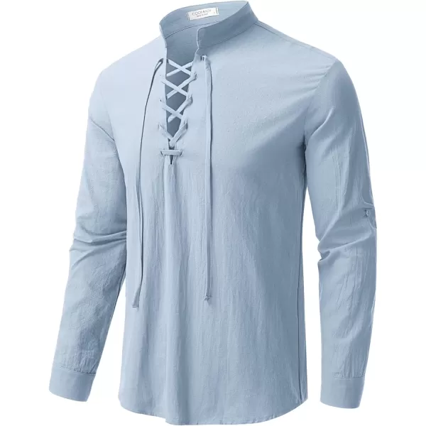 COOFANDY Men Linen Cotton Shirts Beach Hippie Renaissance Medieval Long Sleeve Lace Up Costume