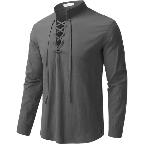 COOFANDY Men Linen Cotton Shirts Beach Hippie Renaissance Medieval Long Sleeve Lace Up Costume