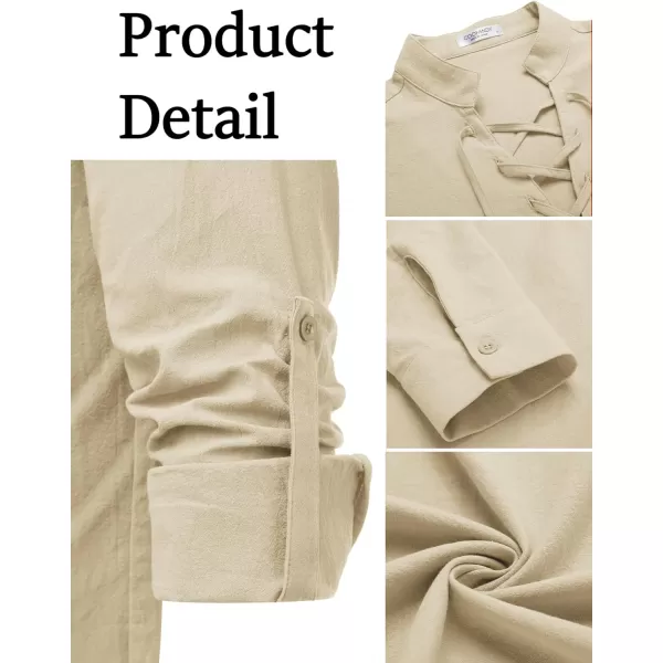 COOFANDY Men Linen Cotton Shirts Beach Hippie Renaissance Medieval Long Sleeve Lace Up Costume