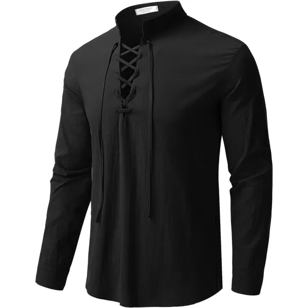 COOFANDY Men Linen Cotton Shirts Beach Hippie Renaissance Medieval Long Sleeve Lace Up Costume