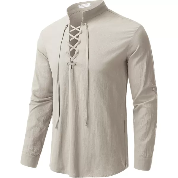 COOFANDY Men Linen Cotton Shirts Beach Hippie Renaissance Medieval Long Sleeve Lace Up Costume