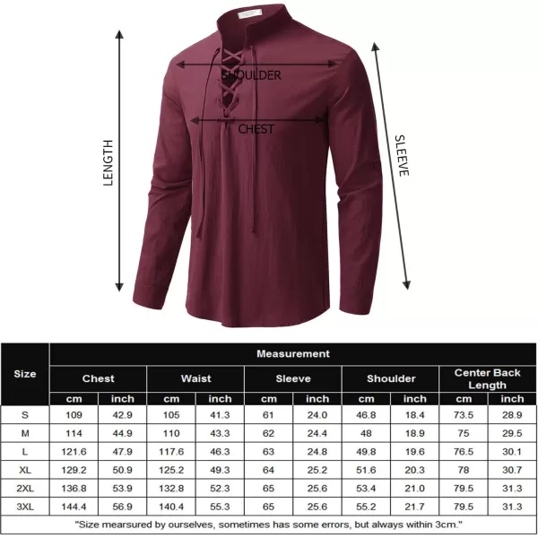COOFANDY Men Linen Cotton Shirts Beach Hippie Renaissance Medieval Long Sleeve Lace Up Costume