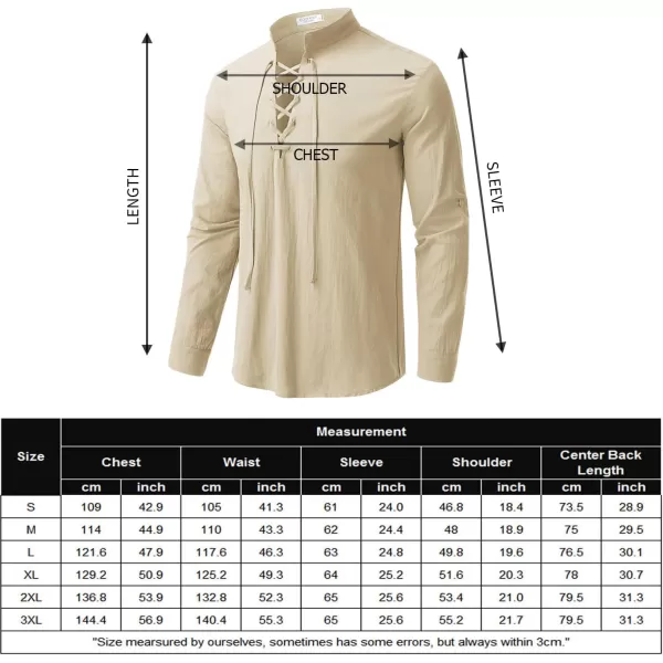 COOFANDY Men Linen Cotton Shirts Beach Hippie Renaissance Medieval Long Sleeve Lace Up Costume