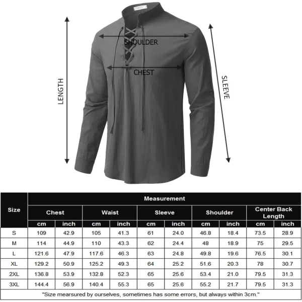 COOFANDY Men Linen Cotton Shirts Beach Hippie Renaissance Medieval Long Sleeve Lace Up Costume
