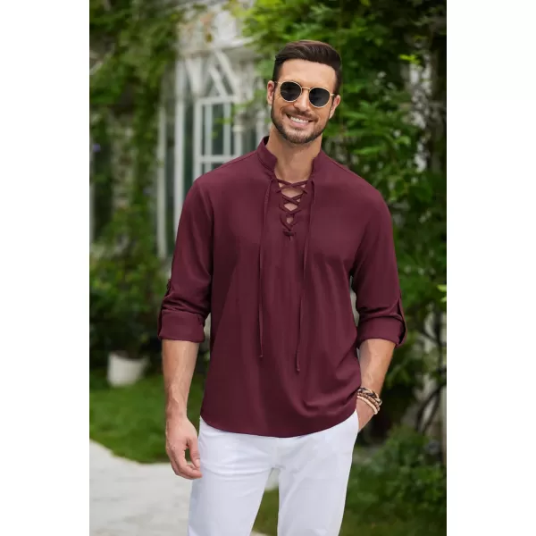 COOFANDY Men Linen Cotton Shirts Beach Hippie Renaissance Medieval Long Sleeve Lace Up Costume
