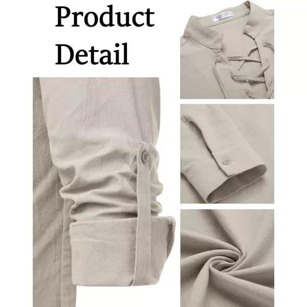 COOFANDY Men Linen Cotton Shirts Beach Hippie Renaissance Medieval Long Sleeve Lace Up Costume