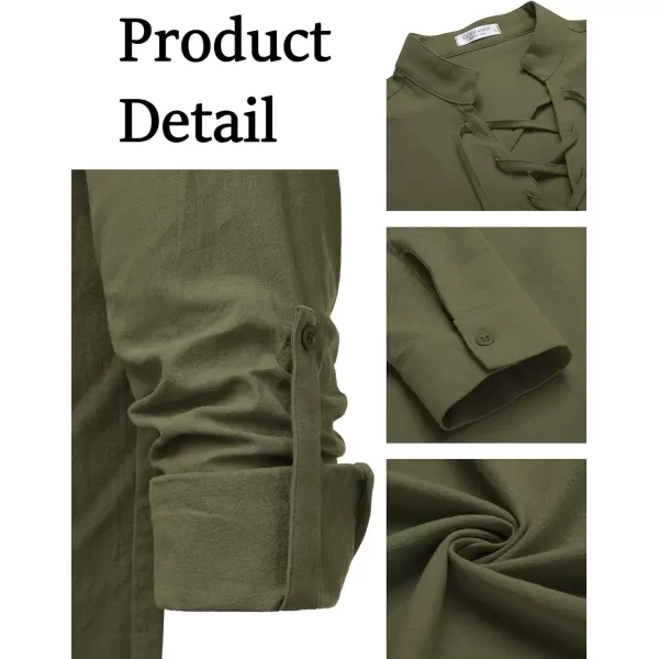 COOFANDY Men Linen Cotton Shirts Beach Hippie Renaissance Medieval Long Sleeve Lace Up Costume