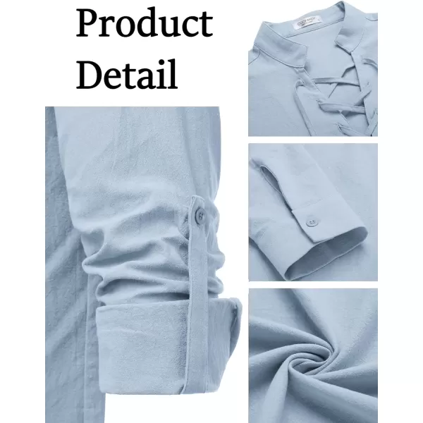 COOFANDY Men Linen Cotton Shirts Beach Hippie Renaissance Medieval Long Sleeve Lace Up Costume