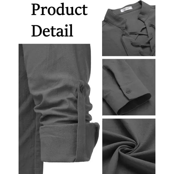 COOFANDY Men Linen Cotton Shirts Beach Hippie Renaissance Medieval Long Sleeve Lace Up Costume