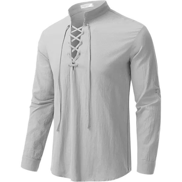 COOFANDY Men Linen Cotton Shirts Beach Hippie Renaissance Medieval Long Sleeve Lace Up Costume