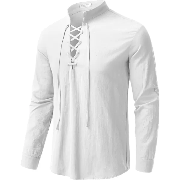 COOFANDY Men Linen Cotton Shirts Beach Hippie Renaissance Medieval Long Sleeve Lace Up Costume