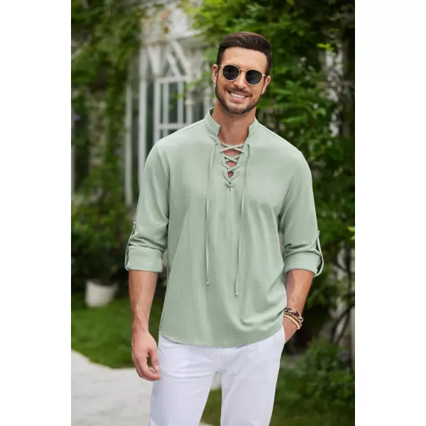 COOFANDY Men Linen Cotton Shirts Beach Hippie Renaissance Medieval Long Sleeve Lace Up Costume