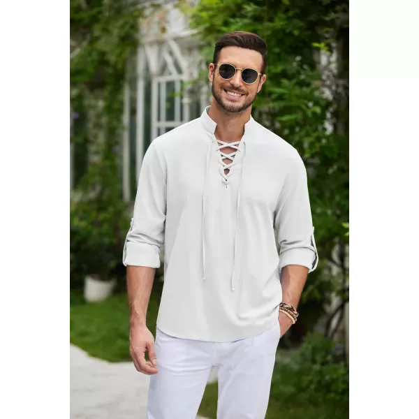 COOFANDY Men Linen Cotton Shirts Beach Hippie Renaissance Medieval Long Sleeve Lace Up Costume