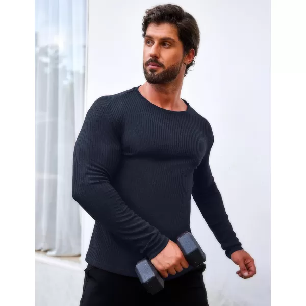 COOFANDY Men's 2 Pack Muscle T-Shirt Stretch Long Sleeve Gym Workout Bodybuilding Training Tee Shirts Casual Hipster Tops