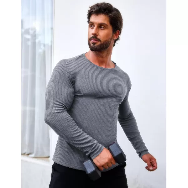 COOFANDY Men's 2 Pack Muscle T-Shirt Stretch Long Sleeve Gym Workout Bodybuilding Training Tee Shirts Casual Hipster Tops