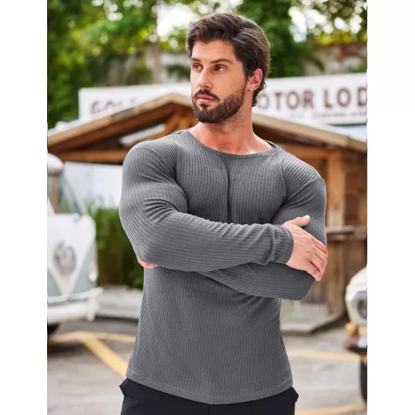 COOFANDY Men's 2 Pack Muscle T-Shirt Stretch Long Sleeve Gym Workout Bodybuilding Training Tee Shirts Casual Hipster Tops