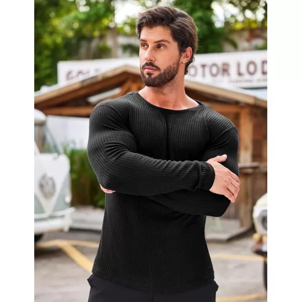 COOFANDY Men's 2 Pack Muscle T-Shirt Stretch Long Sleeve Gym Workout Bodybuilding Training Tee Shirts Casual Hipster Tops