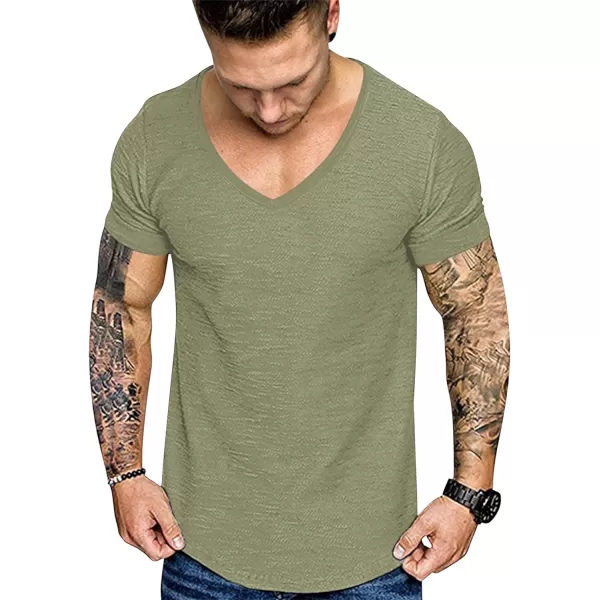 COOFANDY Mens 2 Pack Muscle V Neck T Shirt Fitted Gym Workout Short Sleeve Tee)