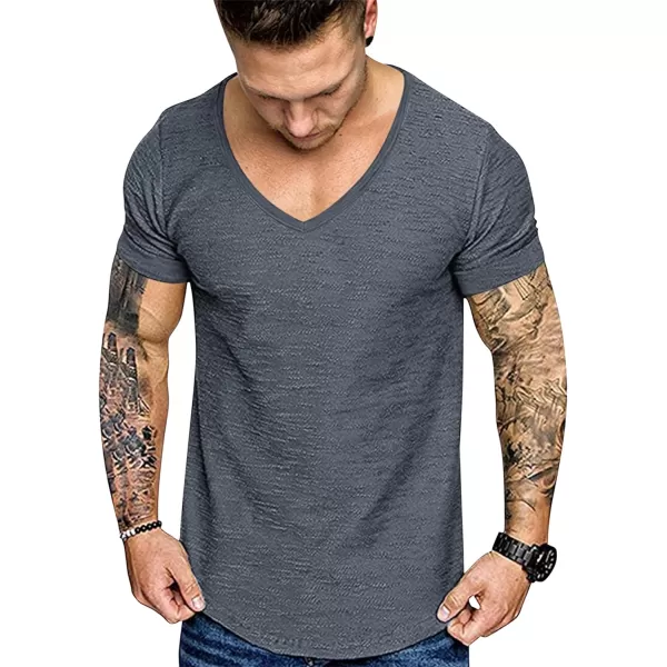 COOFANDY Mens 2 Pack Muscle V Neck T Shirt Fitted Gym Workout Short Sleeve Tee)