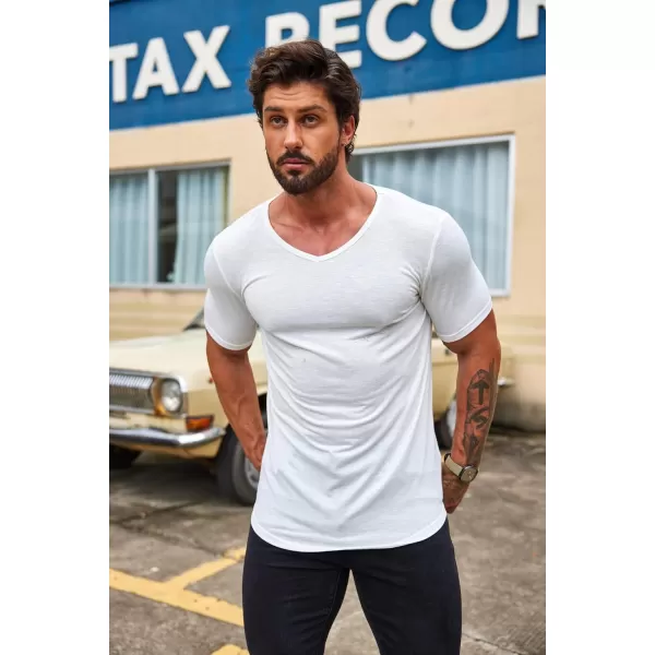 COOFANDY Mens 2 Pack Muscle V Neck T Shirt Fitted Gym Workout Short Sleeve Tee