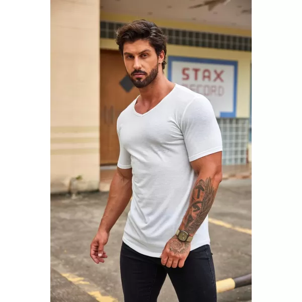 COOFANDY Mens 2 Pack Muscle V Neck T Shirt Fitted Gym Workout Short Sleeve Tee