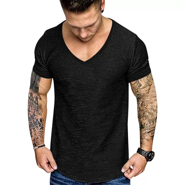 COOFANDY Mens 2 Pack Muscle V Neck T Shirt Fitted Gym Workout Short Sleeve Tee)