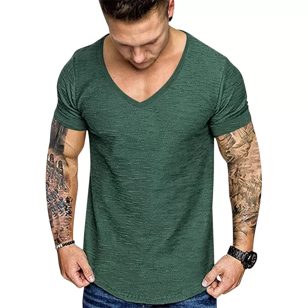 COOFANDY Mens 2 Pack Muscle V Neck T Shirt Fitted Gym Workout Short Sleeve Tee