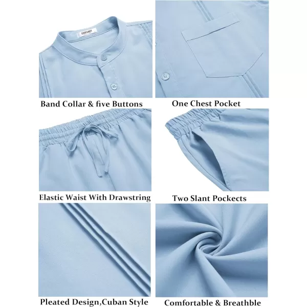 COOFANDY Men's 2 Piece Cotton Linen Sets Casual Long Sleeve Henley Shirts Yoga Pants Set Beach Cuban Outfits