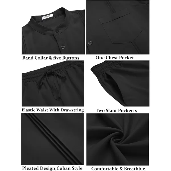COOFANDY Men's 2 Piece Cotton Linen Sets Casual Long Sleeve Henley Shirts Yoga Pants Set Beach Cuban Outfits