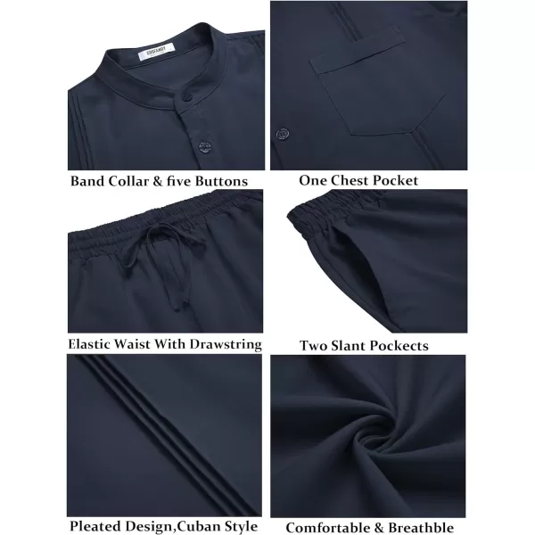 COOFANDY Men's 2 Piece Cotton Linen Sets Casual Long Sleeve Henley Shirts Yoga Pants Set Beach Cuban Outfits
