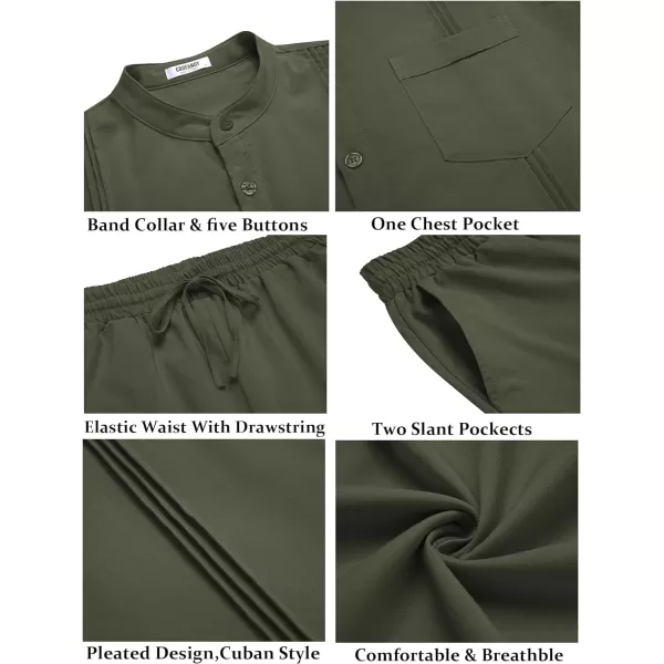 COOFANDY Men's 2 Piece Cotton Linen Sets Casual Long Sleeve Henley Shirts Yoga Pants Set Beach Cuban Outfits