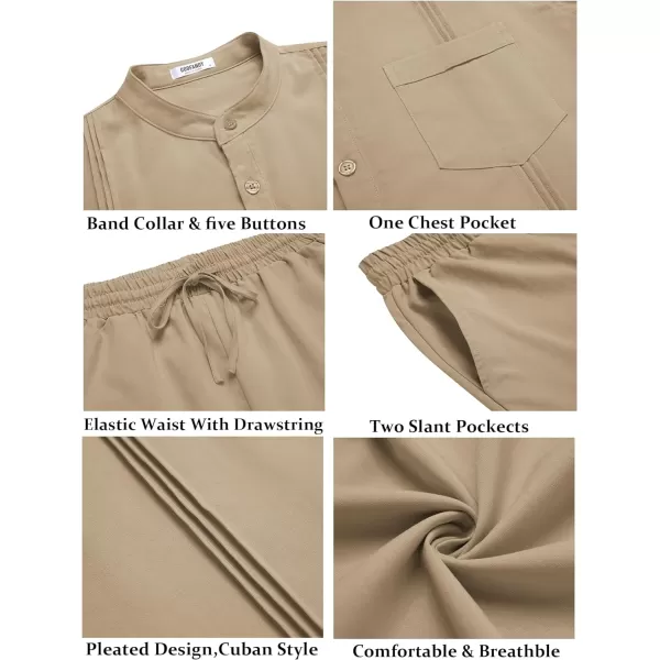 COOFANDY Men's 2 Piece Cotton Linen Sets Casual Long Sleeve Henley Shirts Yoga Pants Set Beach Cuban Outfits