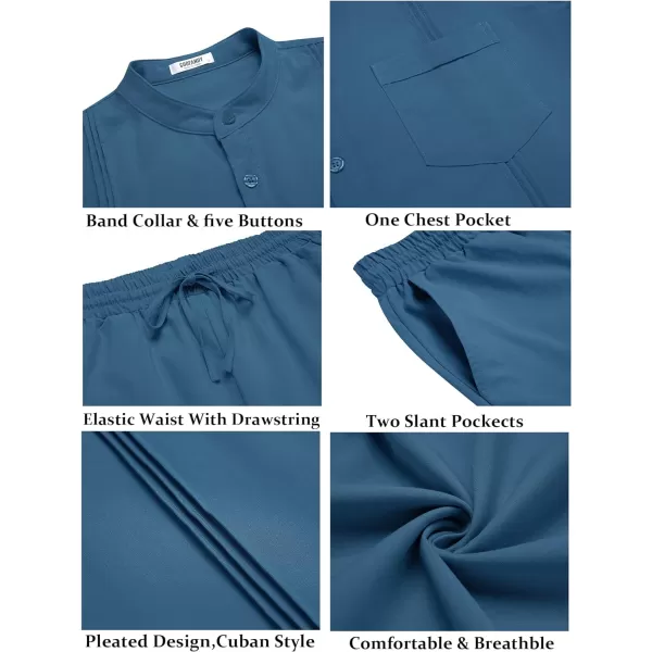COOFANDY Men's 2 Piece Cotton Linen Sets Casual Long Sleeve Henley Shirts Yoga Pants Set Beach Cuban Outfits