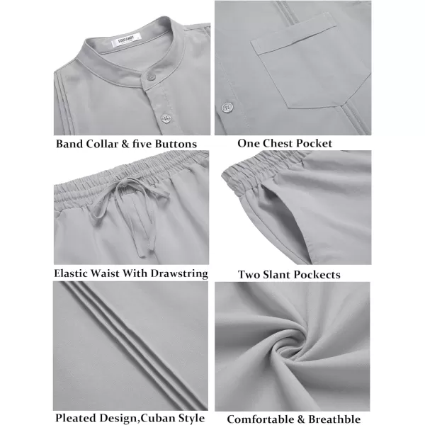 COOFANDY Men's 2 Piece Cotton Linen Sets Casual Long Sleeve Henley Shirts Yoga Pants Set Beach Cuban Outfits