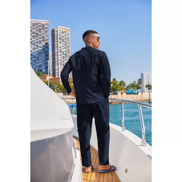 COOFANDY Men's 2 Piece Cotton Linen Sets Casual Long Sleeve Henley Shirts Yoga Pants Set Beach Cuban Outfits